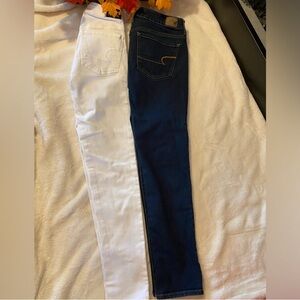 American Eagle Outfitters White and Blue Skinny Jeans